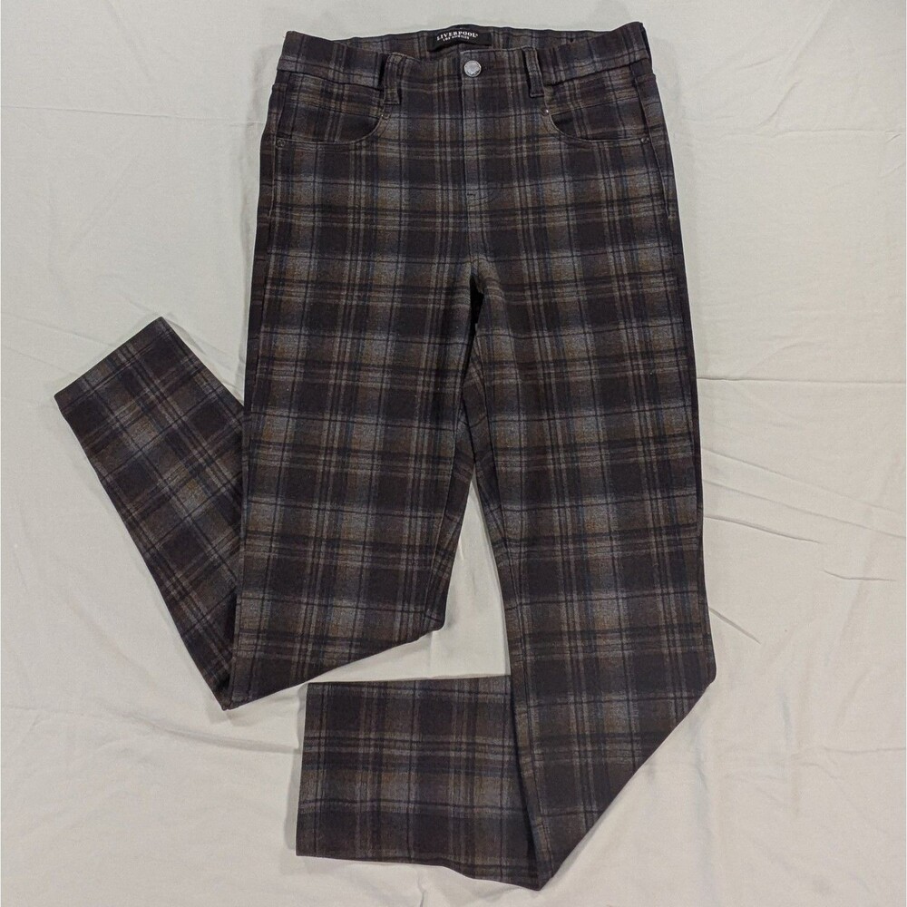 Liverpool Los Angeles Stretch Pant Leggings Women's 8/29 Black Plaid Tapered